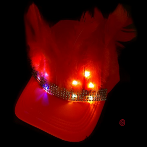 SOMBRERO TRUCKER LUJO CON PLUMAS CON LUZ NARANJA FLUO x 1